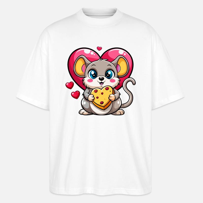 Souris amoureuse du fromage - T-shirt bio Blaster 2.0 coupe oversize Stanley/Stella Unisexe - blanc