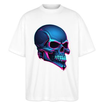 Neon-Schädel Blaue Neonlinien - Stanley/Stella Oversized Unisex Bio T-Shirt Blaster 2.0 - Weiß - Vorne - Alina (178cm) & Michal (187cm)