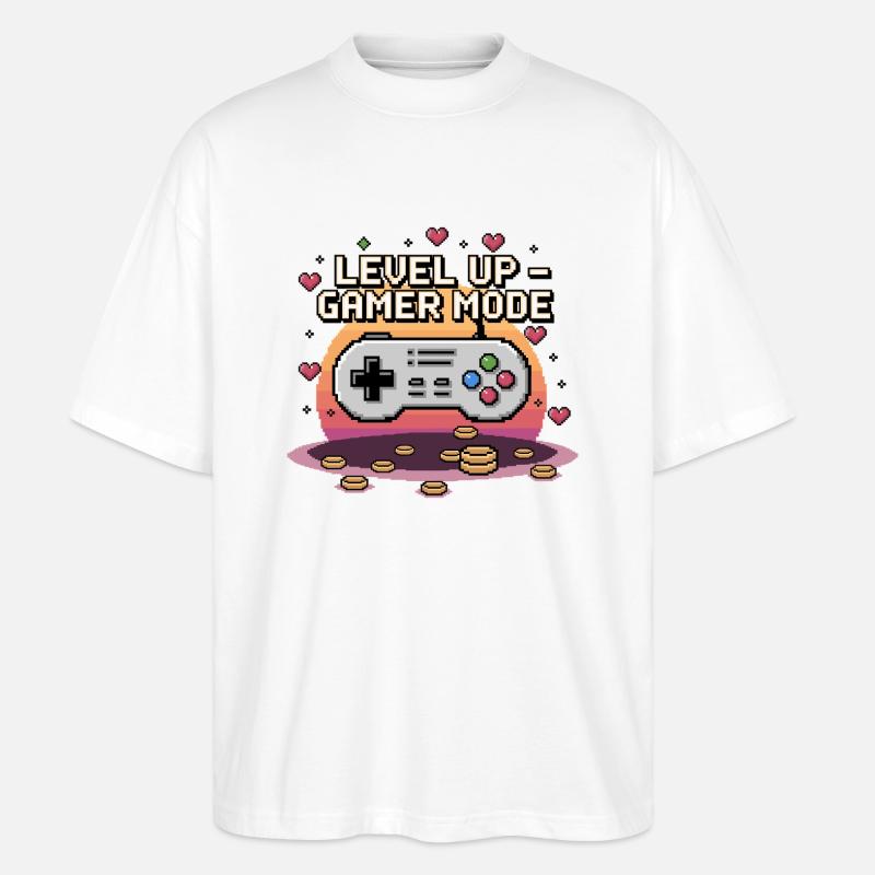 Level Up – Gamer Mode - Stanley/Stella Oversized Unisex Bio T-Shirt Blaster 2.0 - Weiß