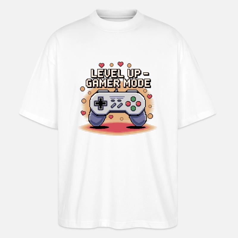 Level Up – Gamer Mode - Stanley/Stella Oversized Unisex Bio T-Shirt Blaster 2.0 - Weiß