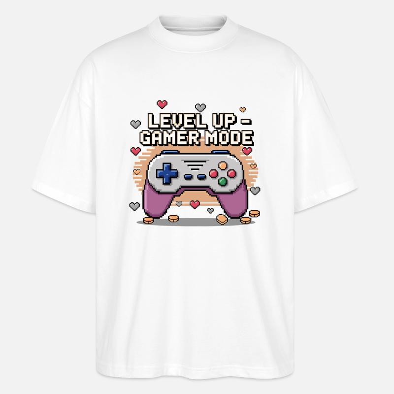 Level Up – Gamer Mode - Stanley/Stella Oversized Unisex Bio T-Shirt Blaster 2.0 - Weiß