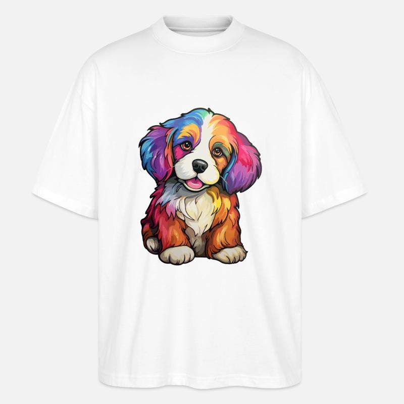 Welpe Hund Regenbogen - Stanley/Stella Oversized Unisex Bio T-Shirt Blaster 2.0 - Weiß