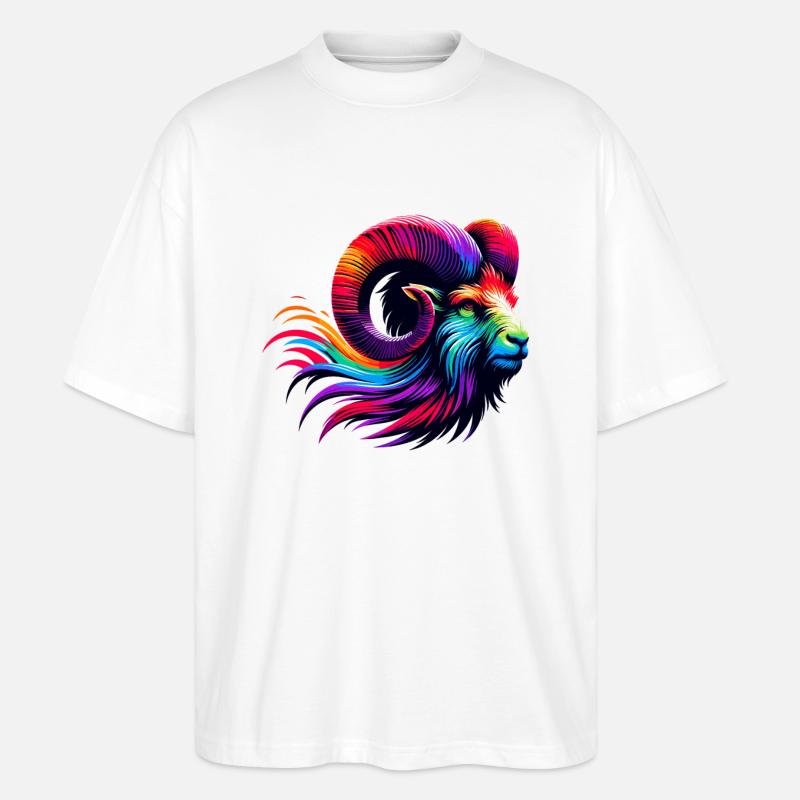 Widder Sternzeichen Lebendiges Regenbogen-Design - Stanley/Stella Oversized Unisex Bio T-Shirt Blaster 2.0 - Weiß
