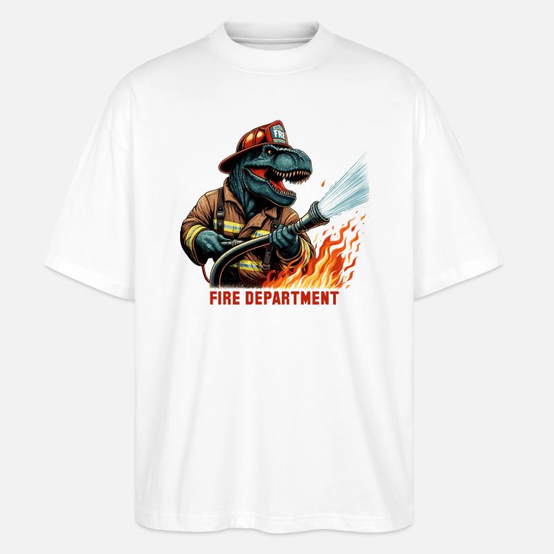 Feuerwehr T-Rex Geschenk - Stanley/Stella Oversized Unisex Bio T-Shirt Blaster 2.0 - Weiß