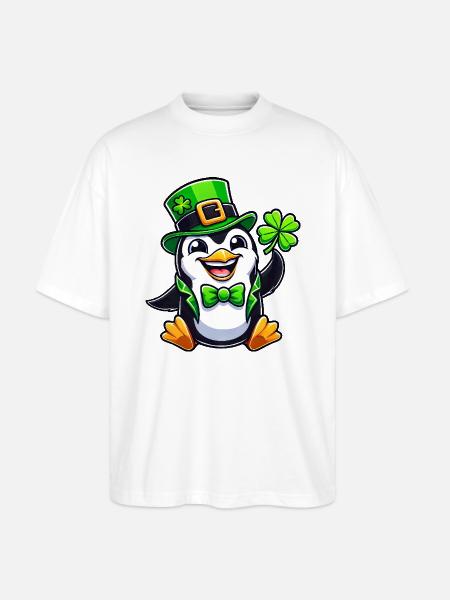 St. Patrick's Pinguin mit Glücksklee - Stanley/Stella Oversized Unisex Bio T-Shirt Blaster 2.0 - Weiß