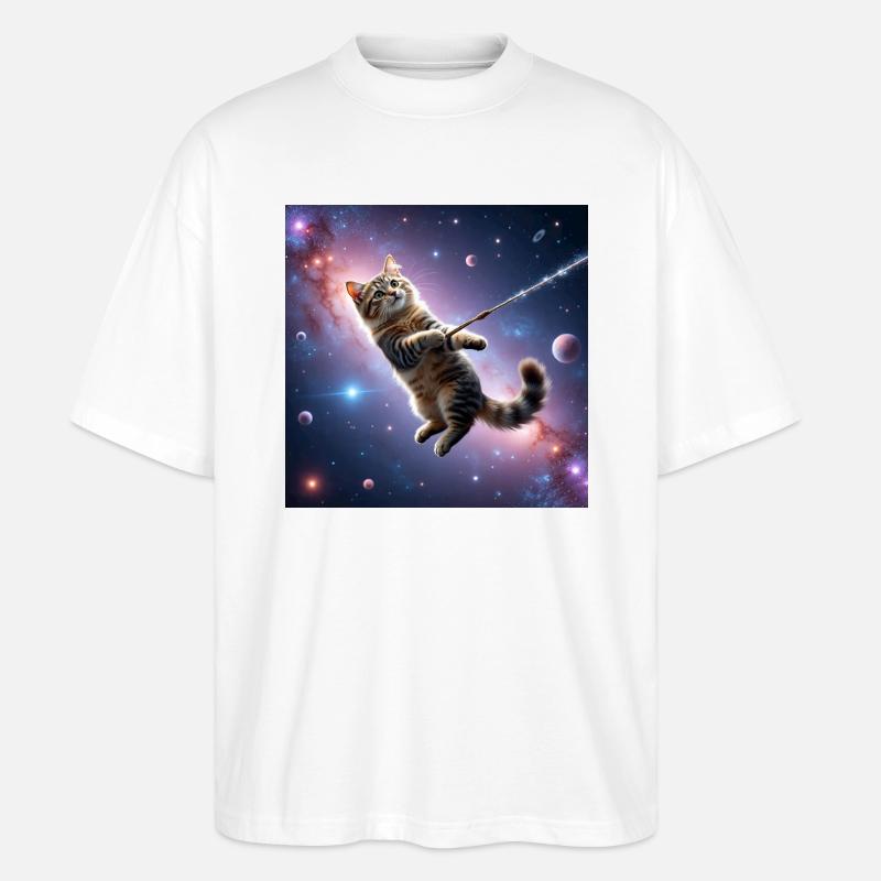 Chat dans l’espace - T-shirt bio Blaster 2.0 coupe oversize Stanley/Stella Unisexe - blanc