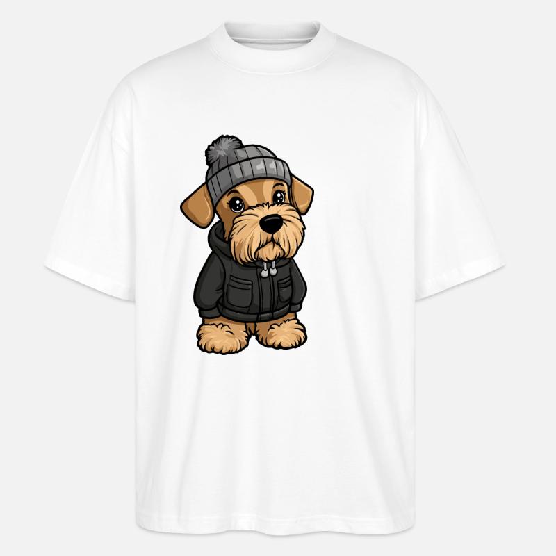 Airedale Terrier Hund Winter - Stanley/Stella Oversized Unisex Bio T-Shirt Blaster 2.0 - Weiß