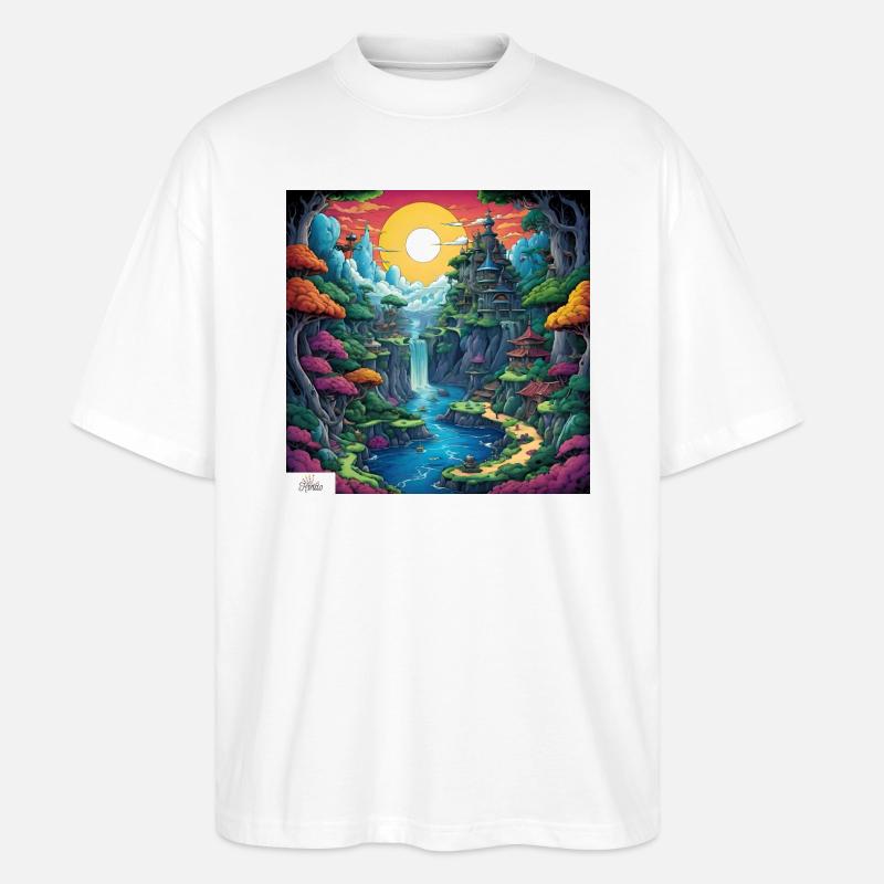 Friedliches Comic-Refugium - Stanley/Stella Oversized Unisex Bio T-Shirt Blaster 2.0 - Weiß