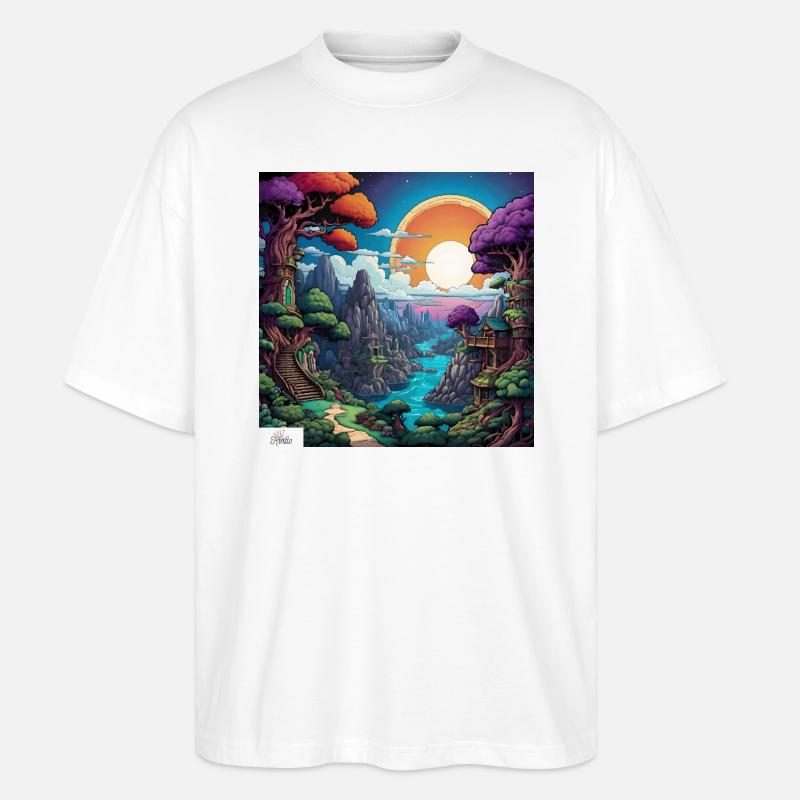 Comic-Welt Traumlandschaft - Stanley/Stella Oversized Unisex Bio T-Shirt Blaster 2.0 - Weiß