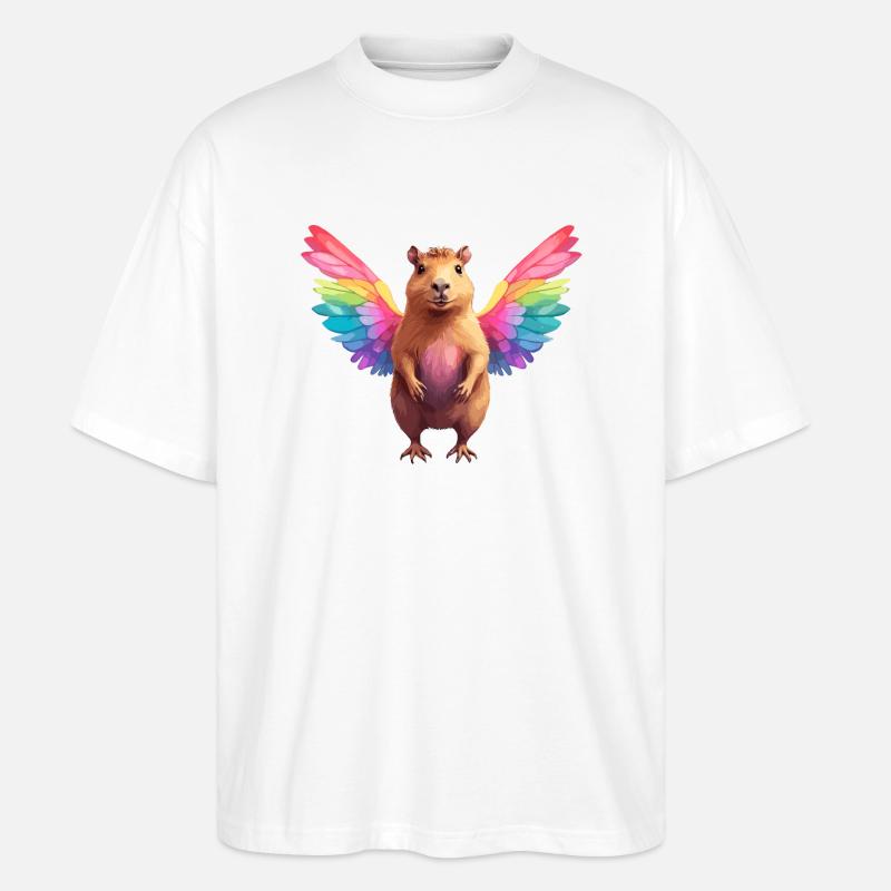 Capybara Ailes arc-en-ciel - T-shirt bio Blaster 2.0 coupe oversize Stanley/Stella Unisexe - blanc