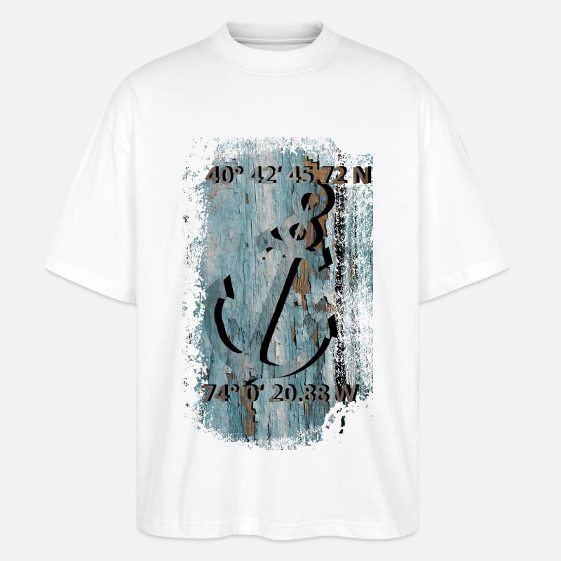 Anker mit Koordinaten - Stanley/Stella Oversized Unisex Bio T-Shirt Blaster 2.0 - Weiß