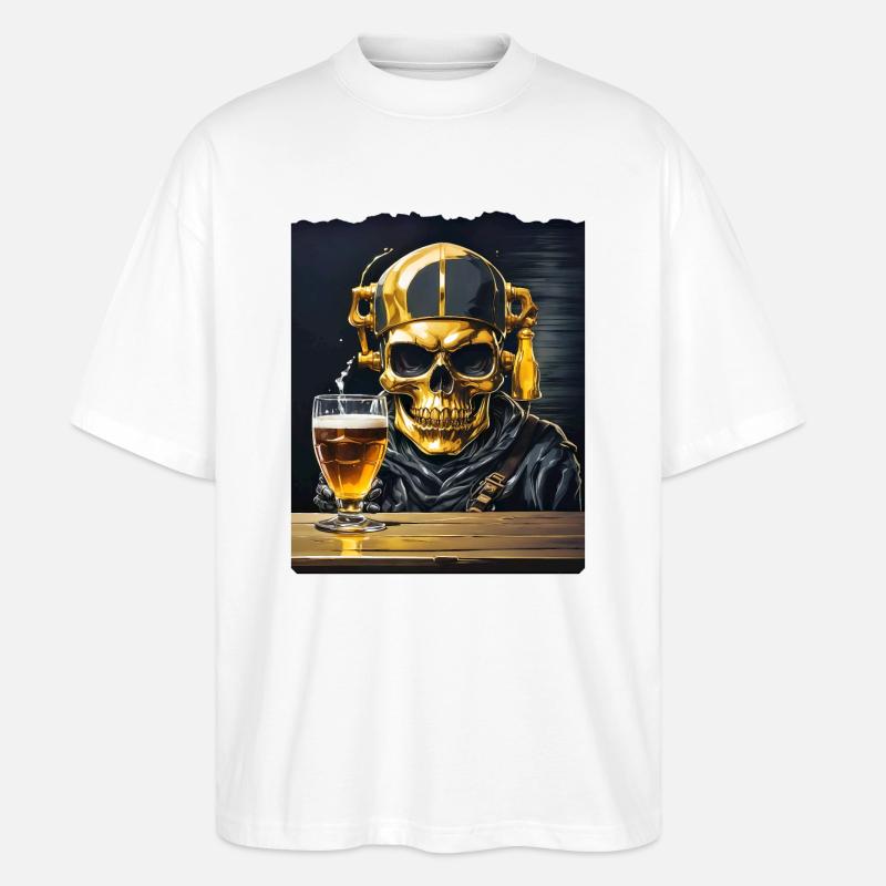 Bier Skull 0.6 - Stanley/Stella Oversized Unisex Bio T-Shirt Blaster 2.0 - Weiß