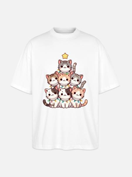 Weihnachtskratzbaum mit Lichtern - Stanley/Stella Oversized Unisex Bio T-Shirt Blaster 2.0 - Weiß