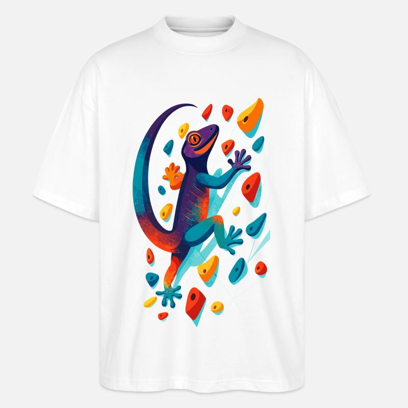 Bouldern Gecko Klettertier Klettern Echse Geschenk - Stanley/Stella Oversized Unisex Bio T-Shirt Blaster 2.0 - Weiß