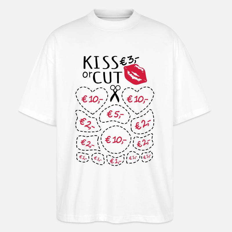 Junggesellenabschied Küssen oder Ausschneiden - Stanley/Stella Oversized Unisex Bio T-Shirt Blaster 2.0 - Weiß