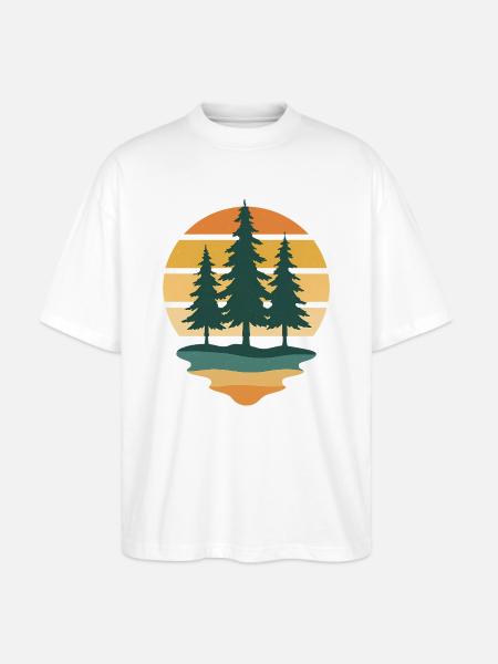 Retro Wilderness Evergreen Sunset - Stanley/Stella Oversized Unisex Organic T-shirt Blaster 2.0 - white