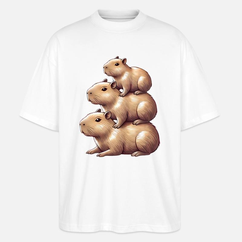 Stacked Capybaras Cute Animal Design - Stanley/Stella Oversized Unisex Organic T-shirt Blaster 2.0 - white