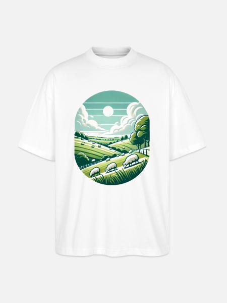 Yorkshire Countryside Scenic Design - Stanley/Stella Oversized Unisex Organic T-shirt Blaster 2.0 - white