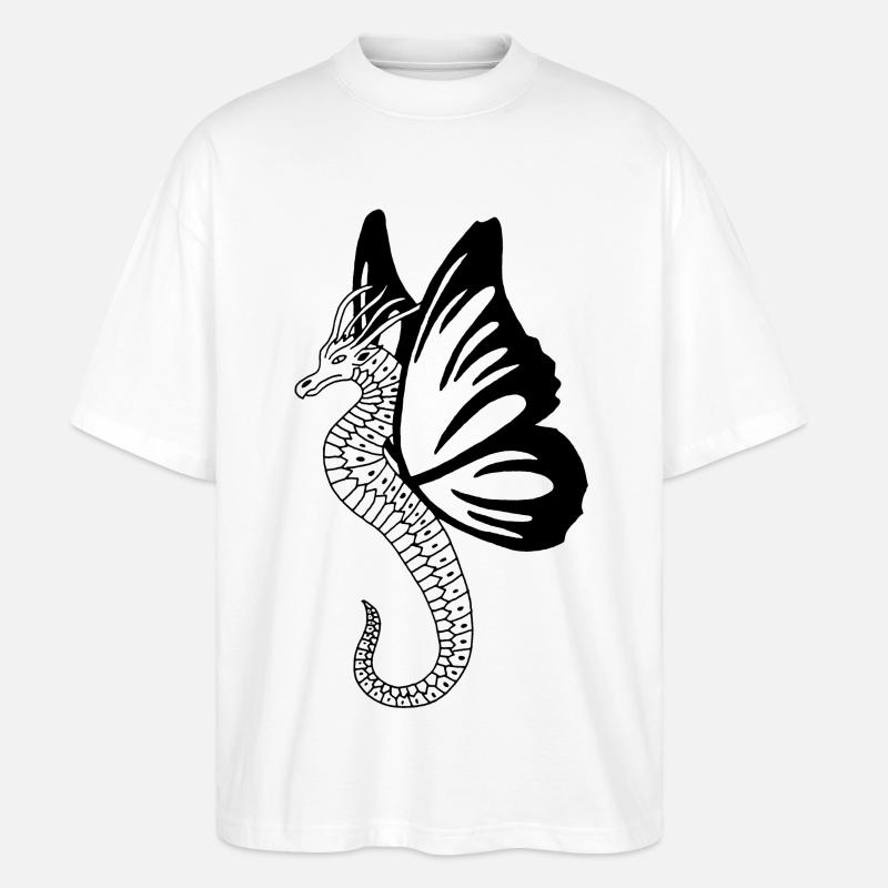 Schwarzer Schmetterlingsdrache - Stanley/Stella Oversized Unisex Bio T-Shirt Blaster 2.0 - Weiß
