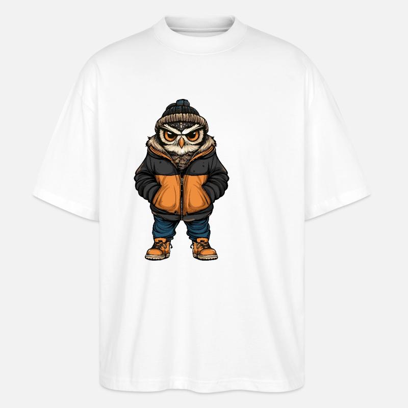 Eule Lustig Winter - Stanley/Stella Oversized Unisex Bio T-Shirt Blaster 2.0 - Weiß