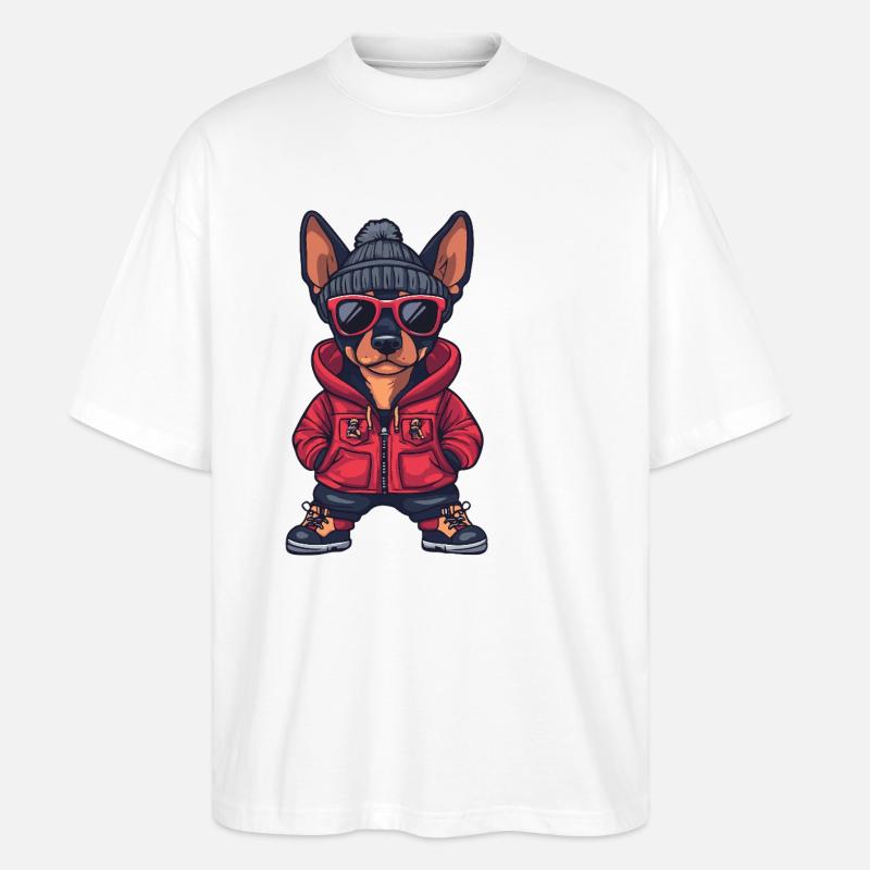 Doberman Dog Cool Comic - Stanley/Stella Oversized Unisex Organic T-shirt Blaster 2.0 - white