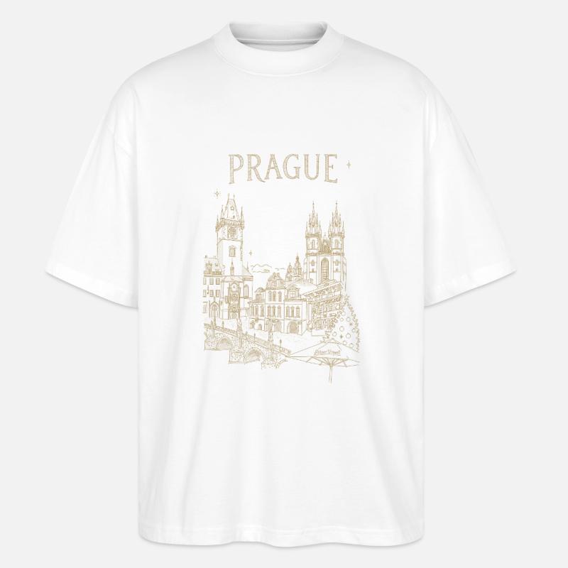 Stilisierte Prag - Stanley/Stella Oversized Unisex Bio T-Shirt Blaster 2.0 - Weiß