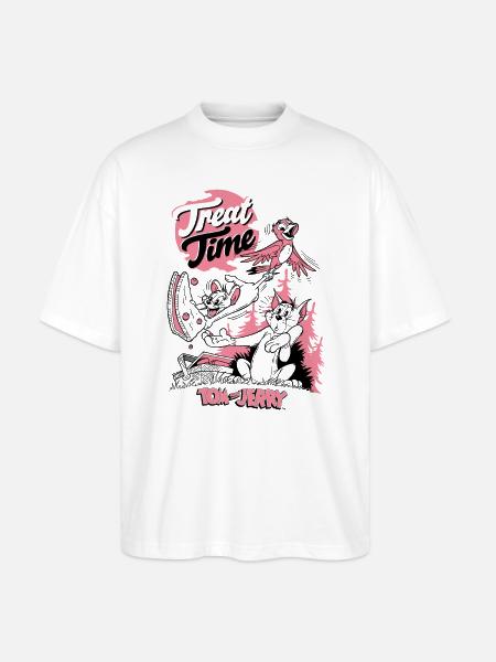 Tom and Jerry Picknick Treat Time - Stanley/Stella Blaster 2.0 Unisex Oversized Luomu T-paita - valkoinen