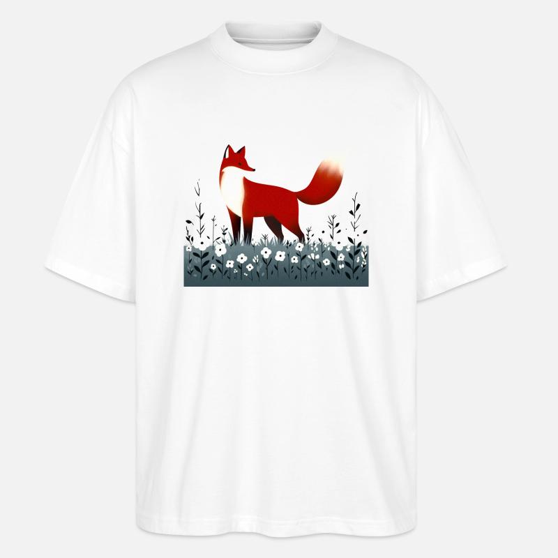 Fuchs in Blumenwiese - Stanley/Stella Oversized Unisex Bio T-Shirt Blaster 2.0 - Weiß