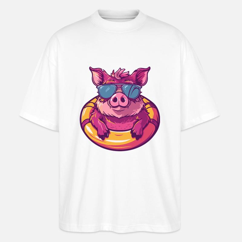 Cochon Bande Dessinée Cool Sanglier - T-shirt bio Blaster 2.0 coupe oversize Stanley/Stella Unisexe - blanc