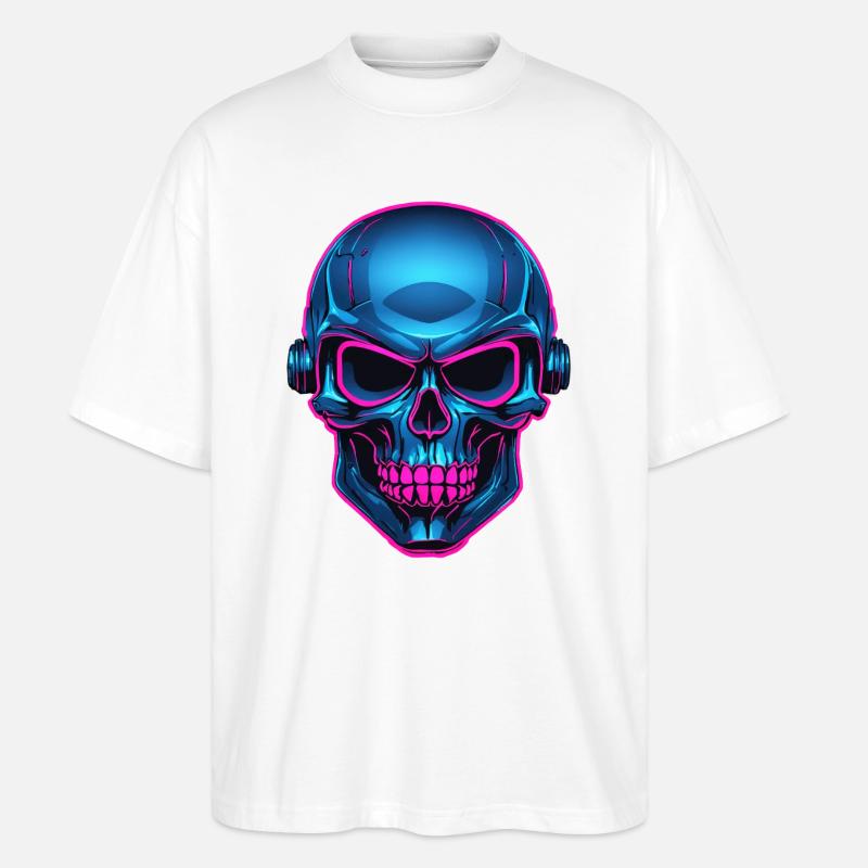 Neon Skull mit Kopfhörer - Stanley/Stella Oversized Unisex Bio T-Shirt Blaster 2.0 - Weiß