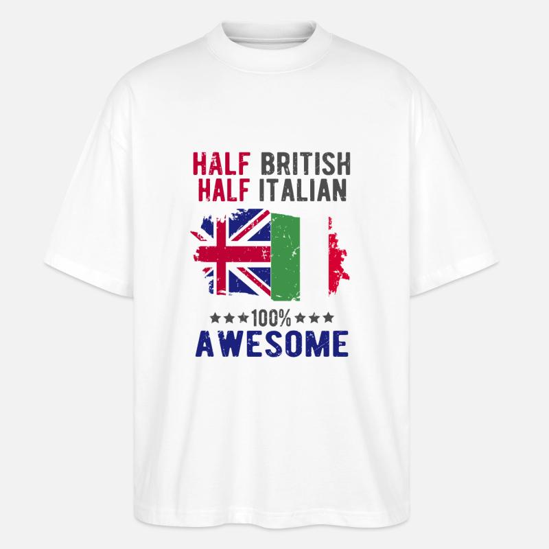 Halb Brite Halb Italiener - Stanley/Stella Oversized Unisex Bio T-Shirt Blaster 2.0 - Weiß