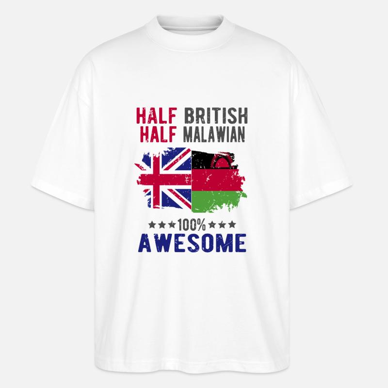 Halb Brite Halb Malawi - Stanley/Stella Oversized Unisex Bio T-Shirt Blaster 2.0 - Weiß