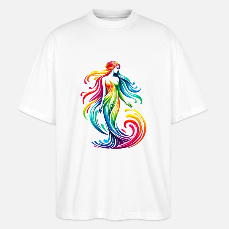 Jungfrau Sternzeichen Lebendiges Regenbogen-Design - Stanley/Stella Oversized Unisex Bio T-Shirt Blaster 2.0 - Weiß