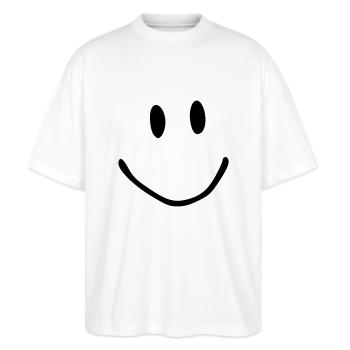 Big Smile. Smiley, Gesicht. lustig - Stanley/Stella Oversized Unisex Bio T-Shirt Blaster 2.0 - Weiß - Vorne - Alina (178cm) & Michal (187cm)
