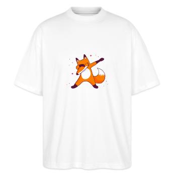 Fuchs - Stanley/Stella Oversized Unisex Bio T-Shirt Blaster 2.0 - Weiß - Vorne - Alina (178cm) & Michal (187cm)