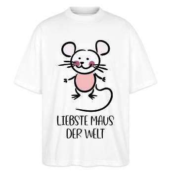 Maus - Stanley/Stella Oversized Unisex Bio T-Shirt Blaster 2.0 - Weiß - Vorne - Alina (178cm) & Michal (187cm)