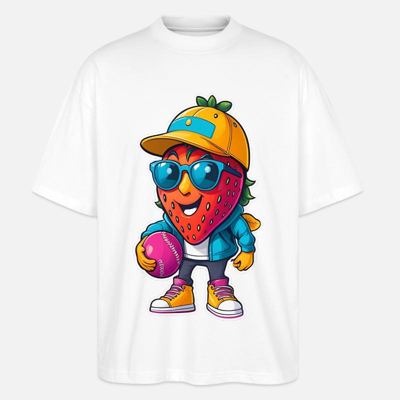 Erdbeer Baseballheld mit Sonnenbrille - Stanley/Stella Oversized Unisex Bio T-Shirt Blaster 2.0 - Weiß