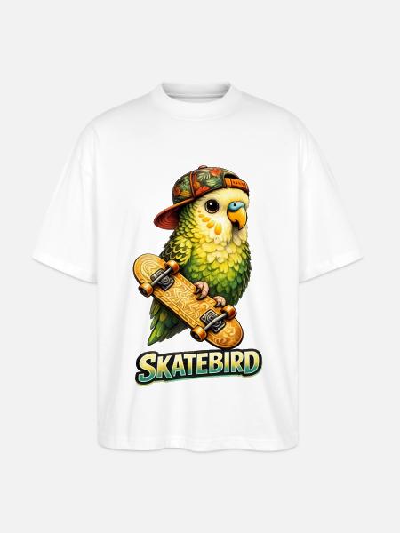 Skatebird – Tropical Parrot with Skateboard & Ca - Stanley/Stella Oversized Unisex Organic T-shirt Blaster 2.0 - white
