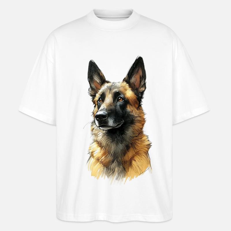 Schäferhund Porträt Illustration - Stanley/Stella Oversized Unisex Bio T-Shirt Blaster 2.0 - Weiß
