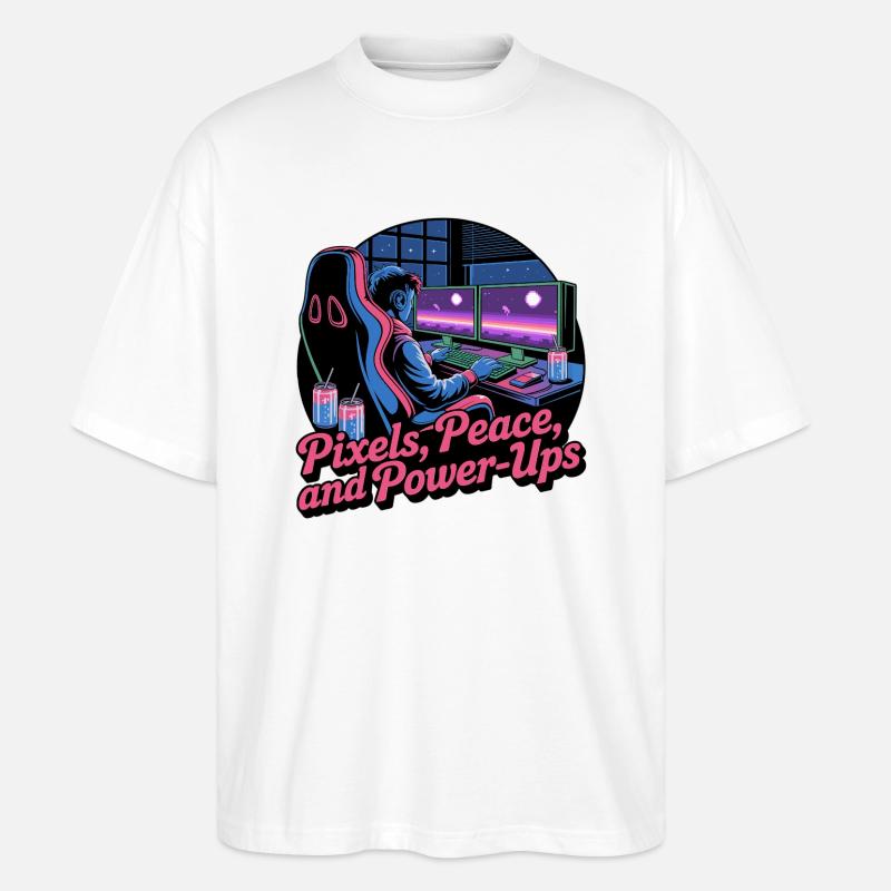 Pixels, Peace & Power-Ups – Gaming-Setup - Stanley/Stella Oversized Unisex Bio T-Shirt Blaster 2.0 - Weiß