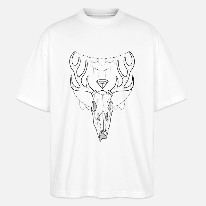 Hirschgeweih Schädel Lineart-Design - Stanley/Stella Oversized Unisex Bio T-Shirt Blaster 2.0 - Weiß