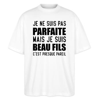 Je Ne Suis Pas Parfaite Mais Je Suis Beau Fils - T-shirt bio Blaster 2.0 coupe oversize Stanley/Stella Unisexe - blanc - Devant - Alina (178cm) & Michal (187cm)