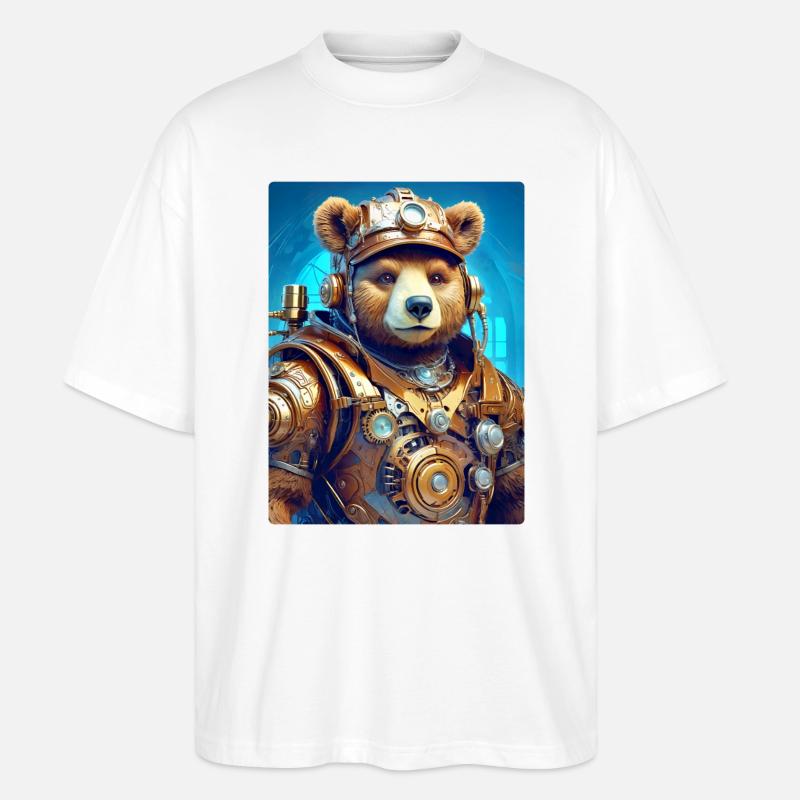 Steampunk Bär 1.16 - Stanley/Stella Oversized Unisex Bio T-Shirt Blaster 2.0 - Weiß