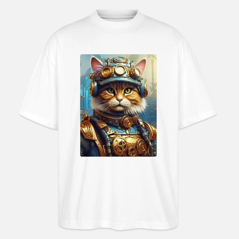 Chat steampunk 1.4 - T-shirt bio Blaster 2.0 coupe oversize Stanley/Stella Unisexe - blanc