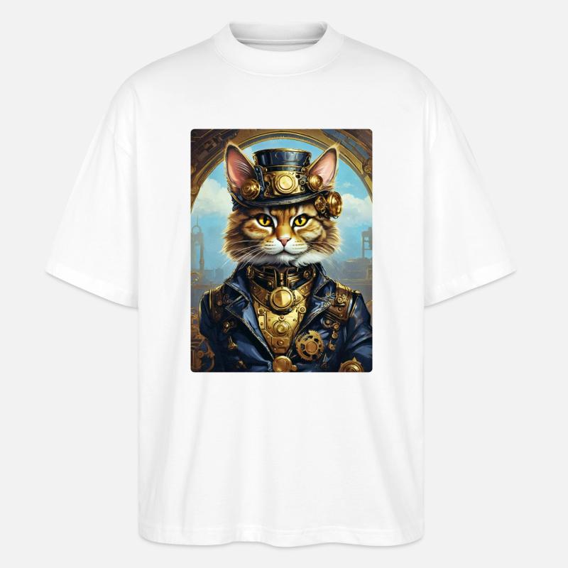 Chat steampunk 1.11 - T-shirt bio Blaster 2.0 coupe oversize Stanley/Stella Unisexe - blanc