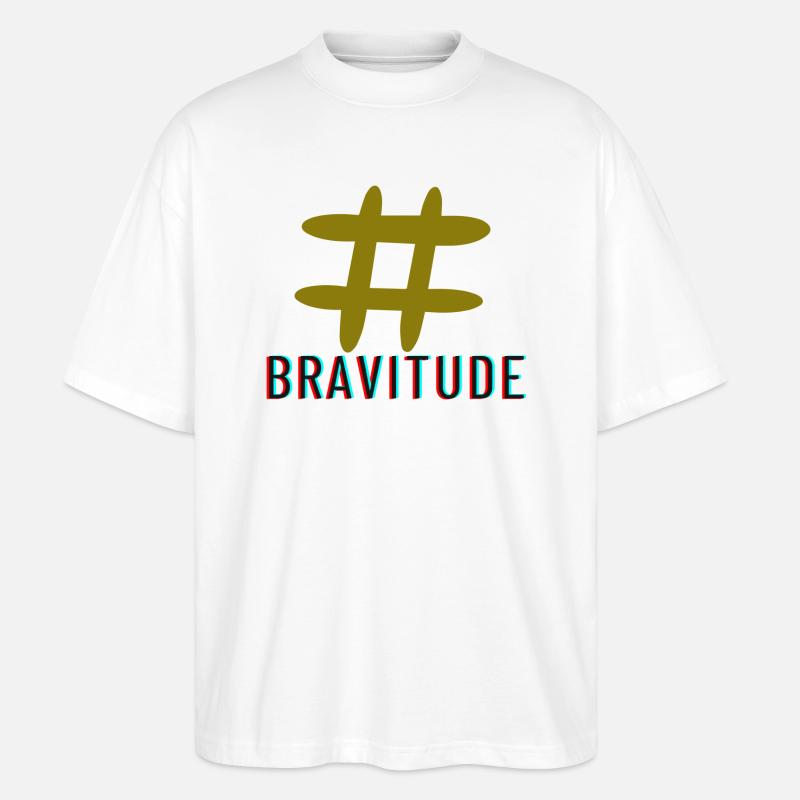 Slogan de l’étiquette de trappe Bravitude - T-shirt bio Blaster 2.0 coupe oversize Stanley/Stella Unisexe - blanc