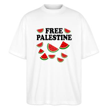 Free palestine - Stanley/Stella Oversized Unisex Organic T-shirt Blaster 2.0 - white - Front - Alina (178cm) & Michal (187cm)