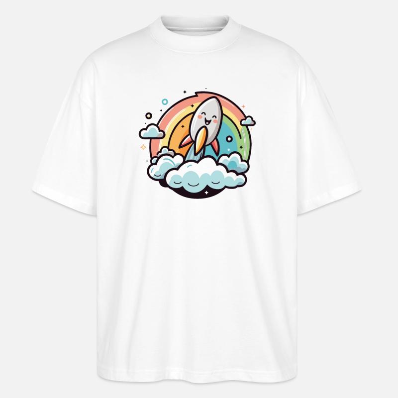 Joyeuse fusée avec arc-en-ciel - T-shirt bio Blaster 2.0 coupe oversize Stanley/Stella Unisexe - blanc