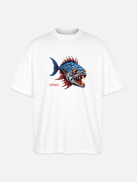 Hunter Predator Fish Cartoon - Stanley/Stella Oversized Unisex Organic T-shirt Blaster 2.0 - white