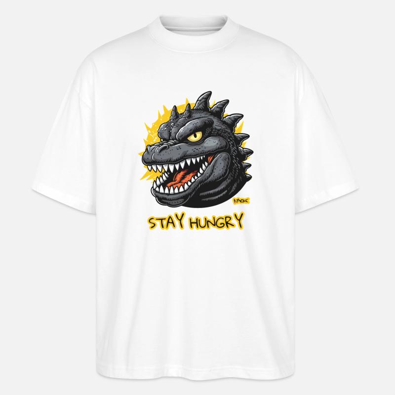 Restez affamés ! Lézard dinosaure géant - T-shirt bio Blaster 2.0 coupe oversize Stanley/Stella Unisexe - blanc